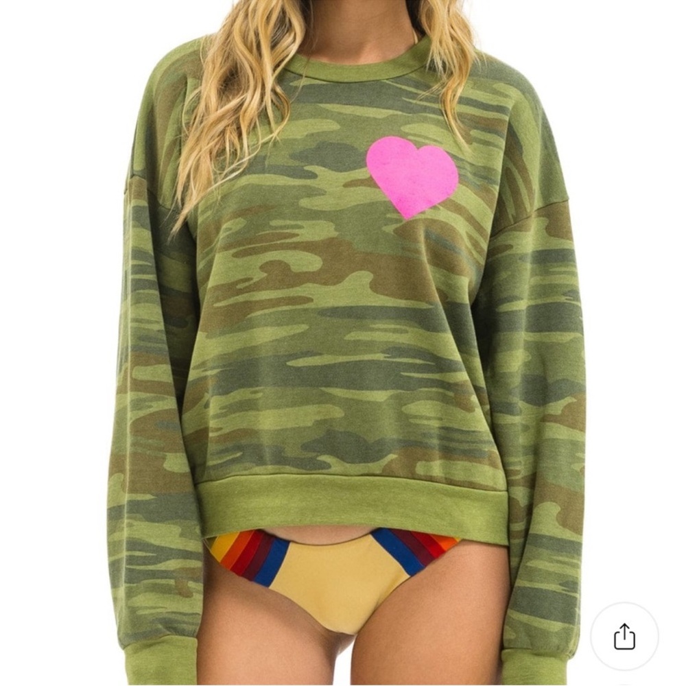 Aviator Nation Camouflage Sweater with Pink Heart